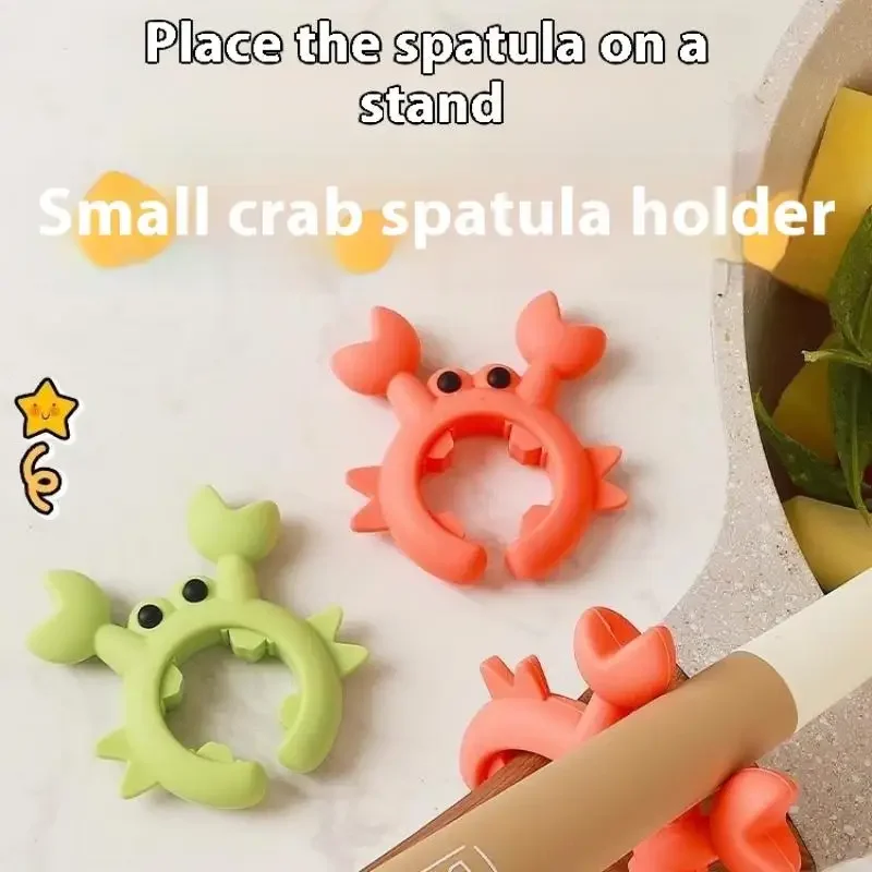 

2/4Pcs Silicone Spatula Rack Small Crab Anti Scalding Overflow Pot Clip Spoon Holder Clip Universal Shovel Rack Kitchen Gadget