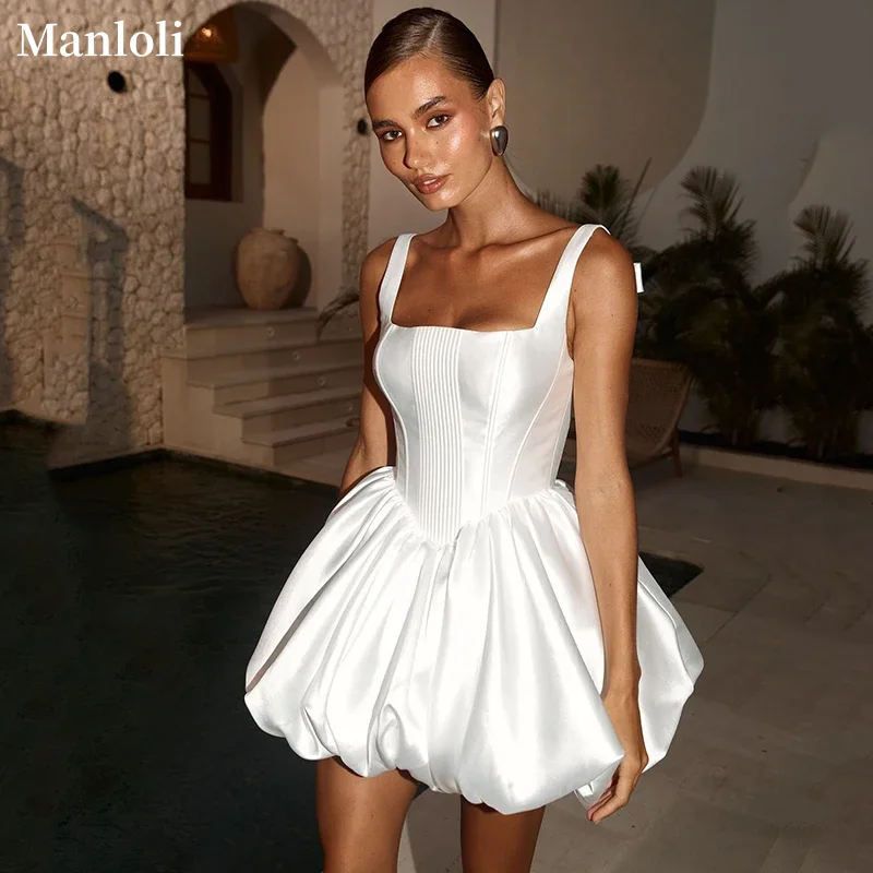 

Минималистичное мини-короткое белое свадебное платье без рукавов, короткое атласное свадебное платье с бабочкой, богемное пляжное бальное платье на заказ