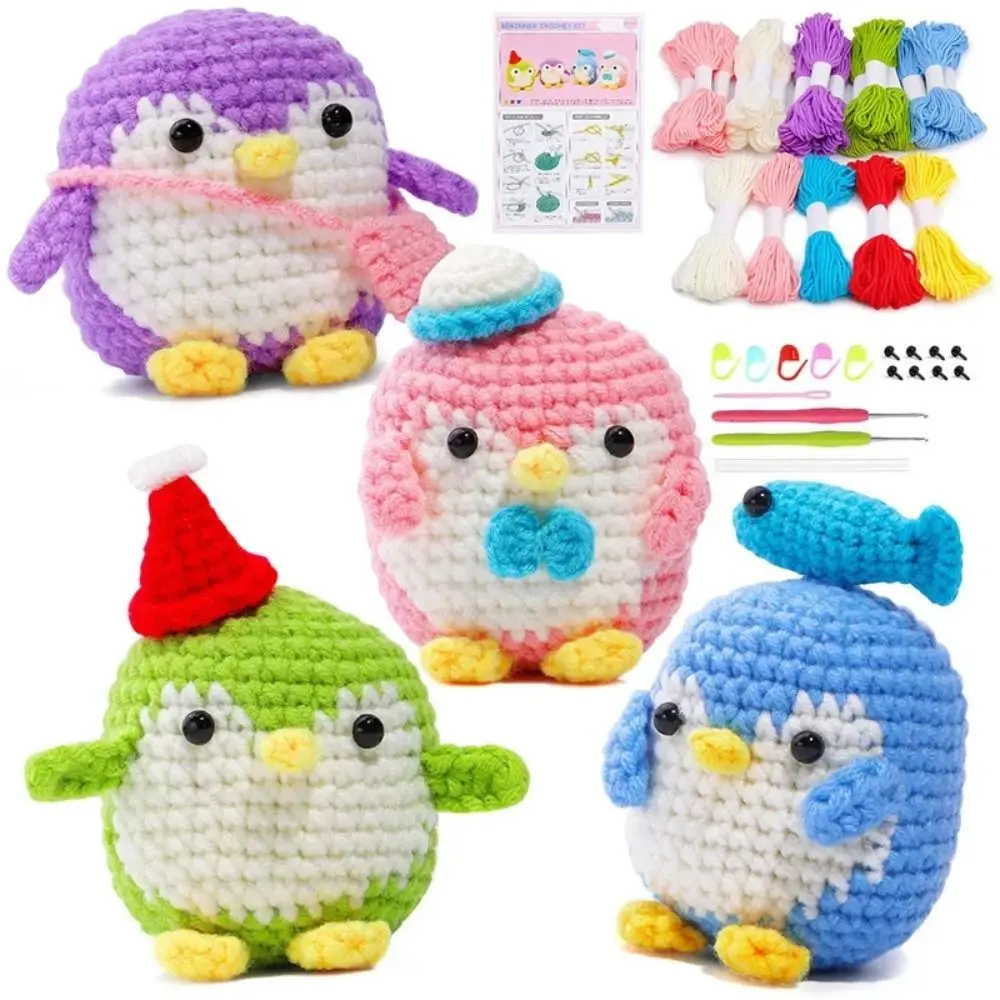 

Penguin Beginner Crochet Kits Zero To Hero Step-by-Step DIY Knitting Kit with Video Tutorials Colorful