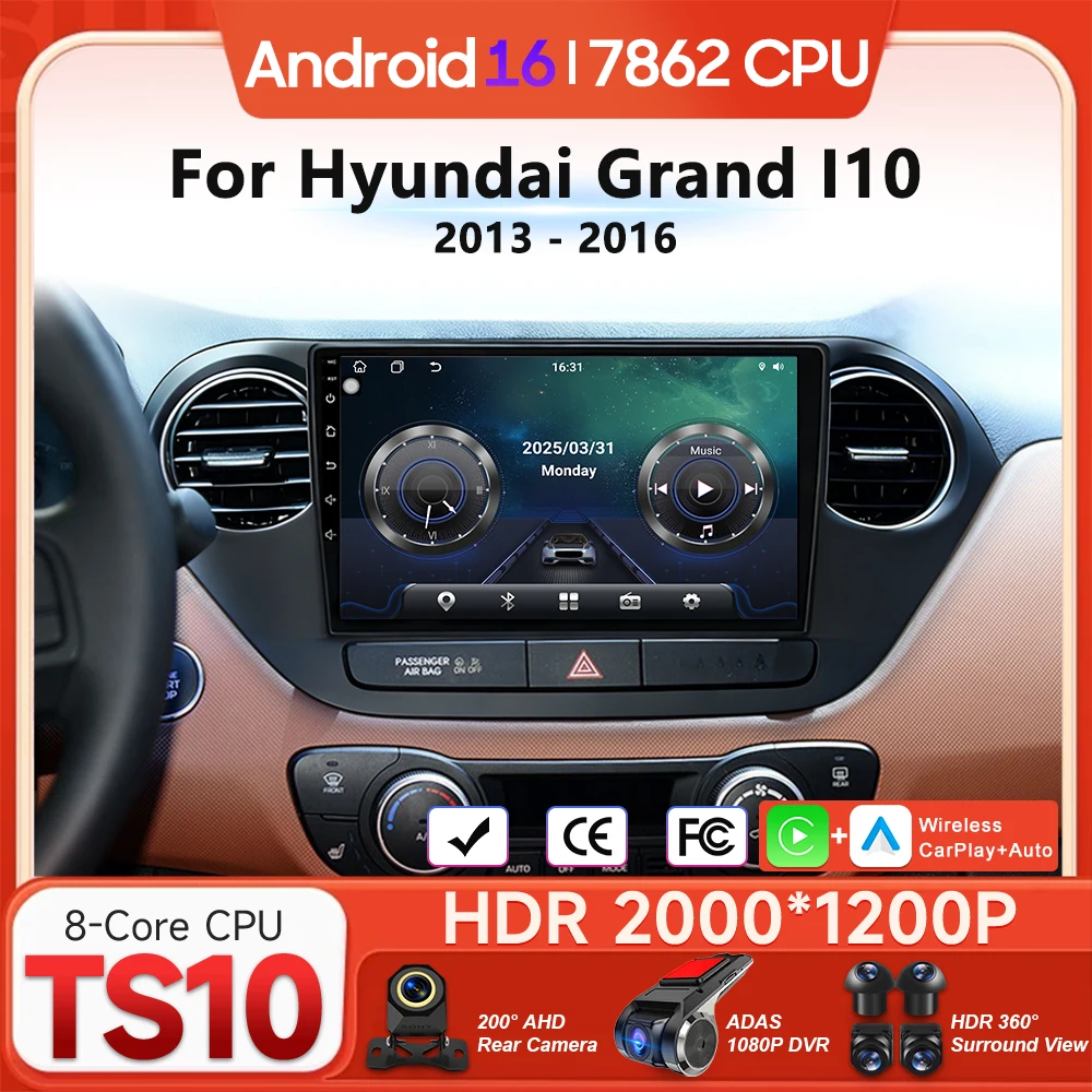 

Мультимедийный проигрыватель Android 16 для Hyundai Grand I10 2013-2016 с Carplay, автомагнитолой, видео, стерео, навигацией GPS, DSP, Wi-Fi