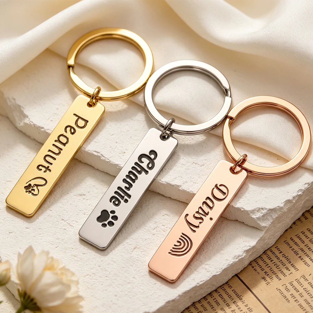 Customize Stainless Steel Name Phone Anti Loss Keychain Personalized Simple Car Fashion Keychain Men's And Women's Fashion Gifts