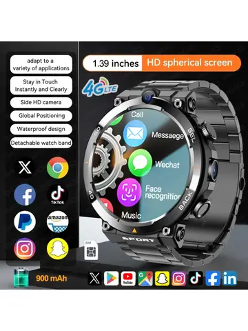 5G/4G 스마트 시계 1.39 인치 AMOLED 900mah 배터리 2GB+16GB RAM 500W 카메라 GPS WIFI Google APP 다운로드 Smartwatch Android 9.0
