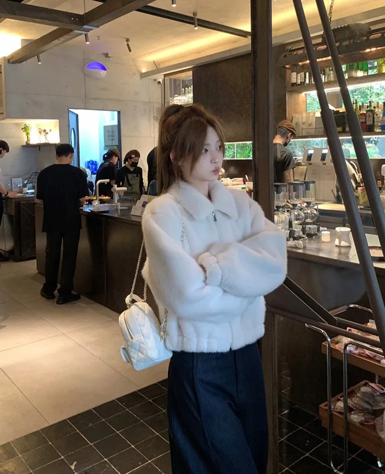 Sztuczne futro w panterkę, płaszcze damskie, odzież uliczna, kobiecy styl taneczny, lekki plusz, sylwetka, ręcznie cięte, ocieplane, czysty styl koreański, elastyczne.