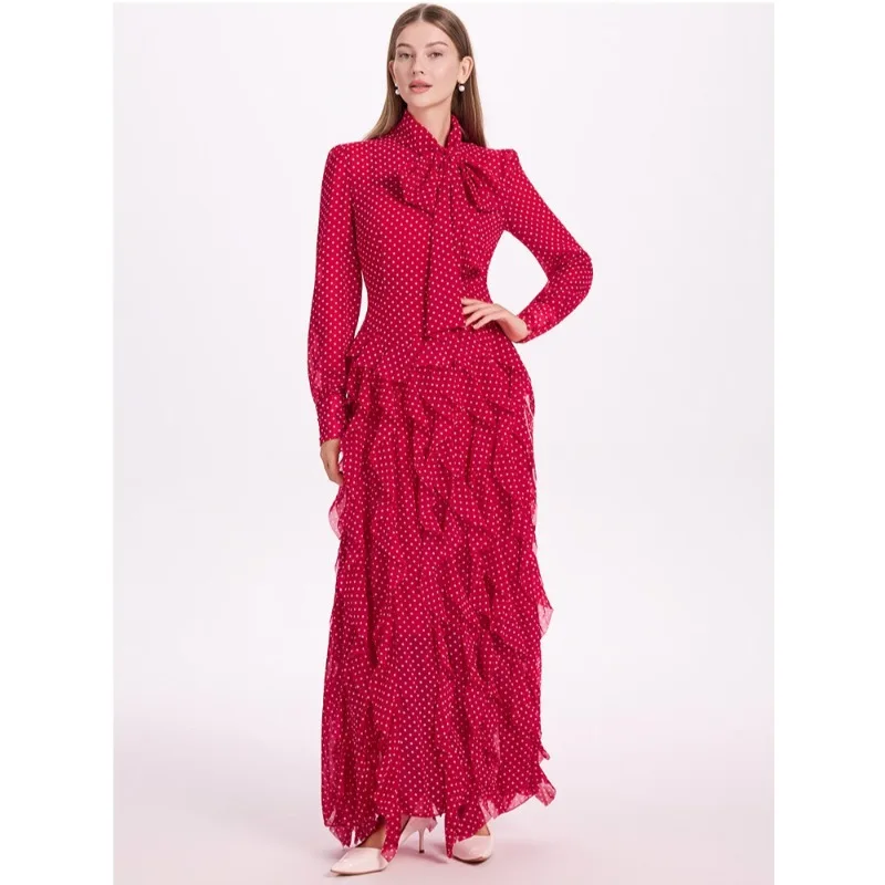 

Long Dress Women Dresses Y2k Streetwear Work Evening A Line Vestidos Lace Up Full Sleeve Dot Ruffled Elegant Splice 2026 Spring