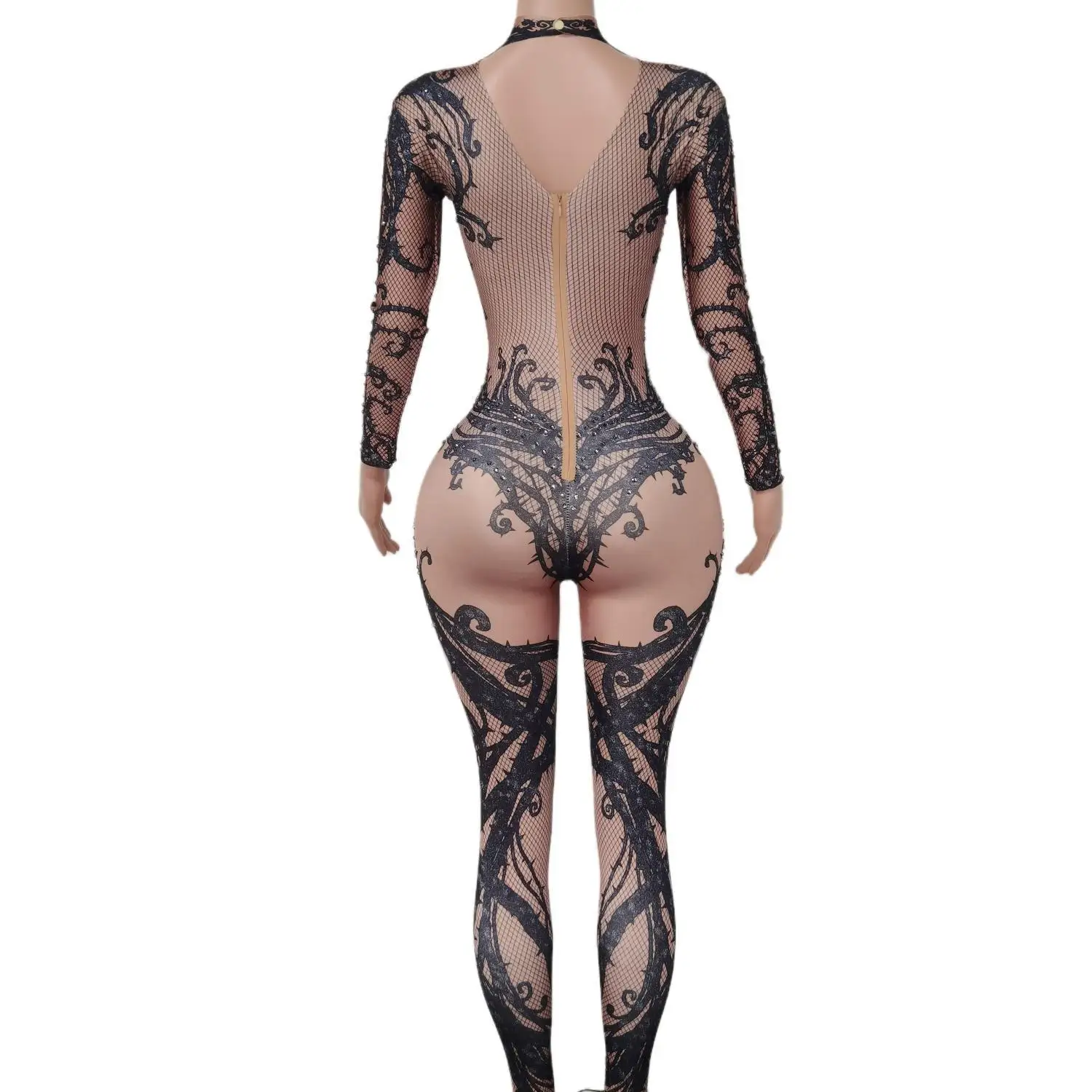 

Elegant Luxury Women's Long Sleeved Jumpsuit Transparent Performance Sexy Stage Birthday Jumpsuit Luxury Bar Singer Club CI