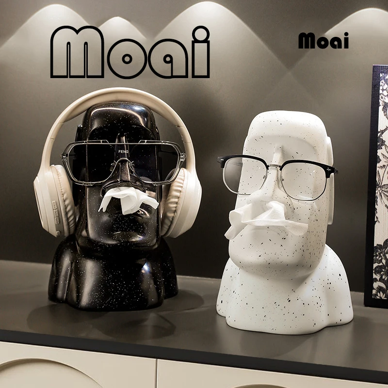 Easter Island Tissue Box Moai Living Room Funny Nostril Storage Paper Box Table Top Carton Halloween Decoration Bar Arrangement