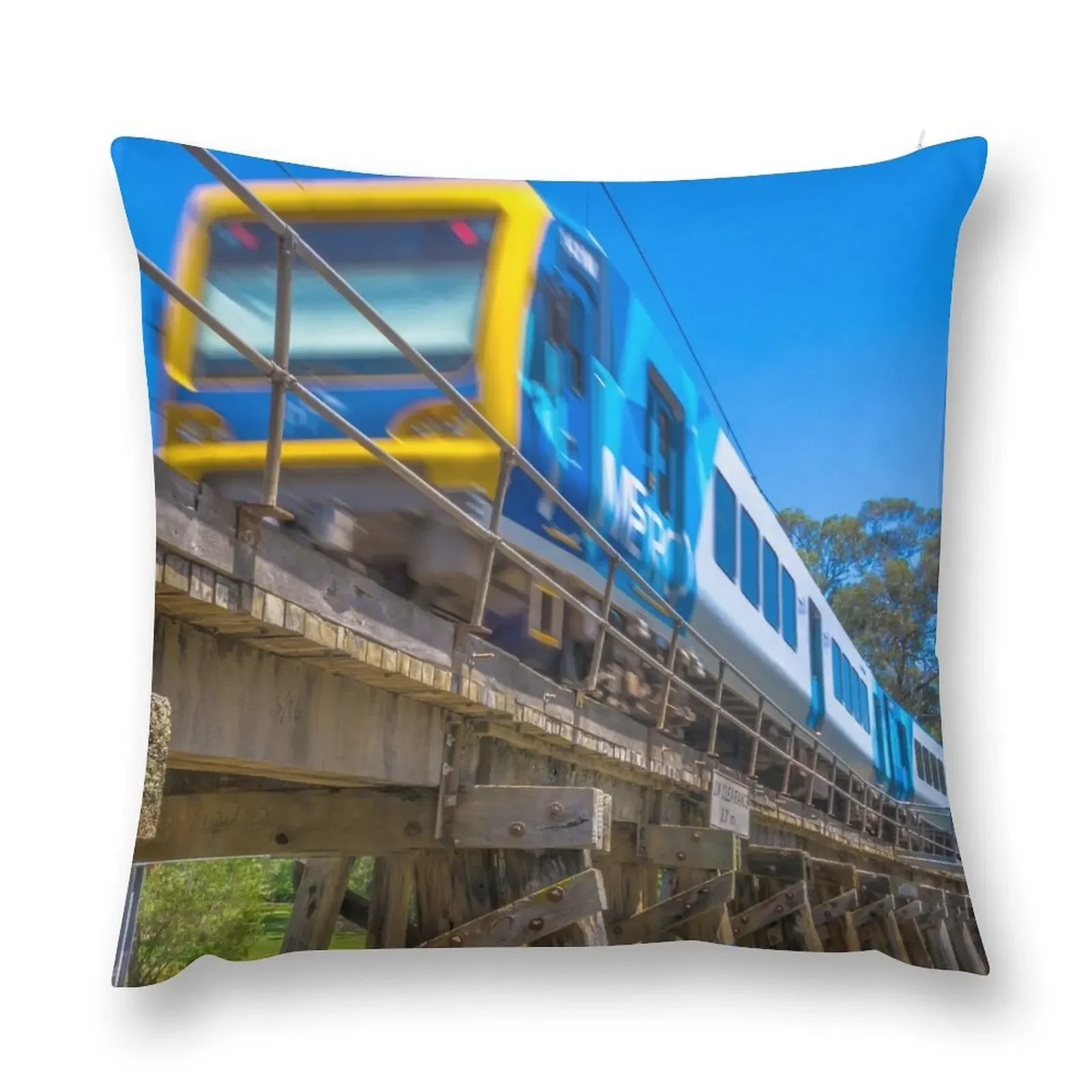 Melbourne Metro Train on a Trestle Bridge in Eltham Throw Pillow Sofa Cover luxury decor pillow