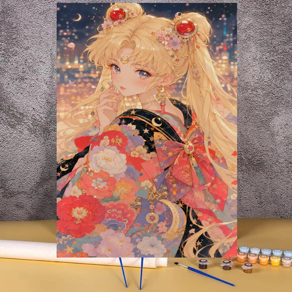 Acrylic Paint By Numbers Pretty Guardian Sailor Moon Painting By Numbers On Canvas Coloring By Number For Adults Paint Digital