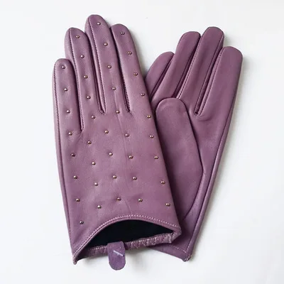 2023 Half Palm Glove Studs Pins Rivets Driving Fashion Genuine Real Goat Leather Gloves  Women Fashion Mittens Real Leather G594