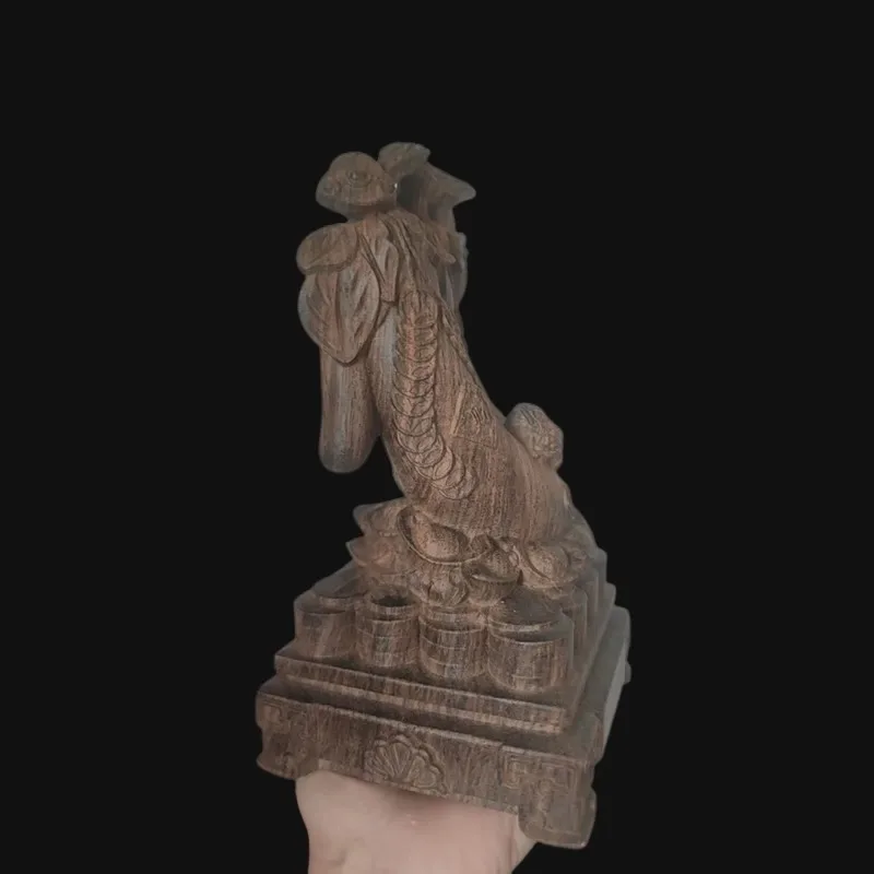 Hand-Carved Premium Wood Ginseng Statue - 7.5