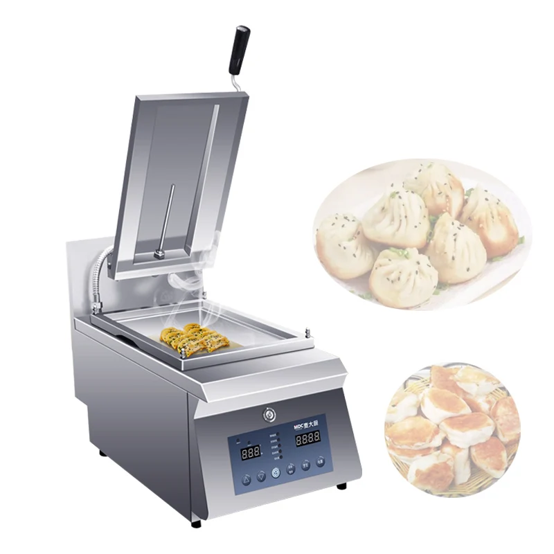 Full Automatic Dumpling Frying Machine Frying Pan Electric Fried Buns Frying Pan Pasting Machine Commercial