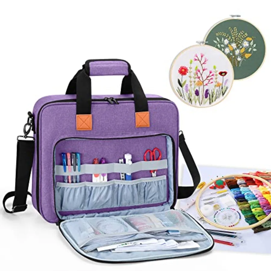 

Embroidery Project Bag for Storage of Embroidery Kits Purple Portable and Compact Design for Easy Organization