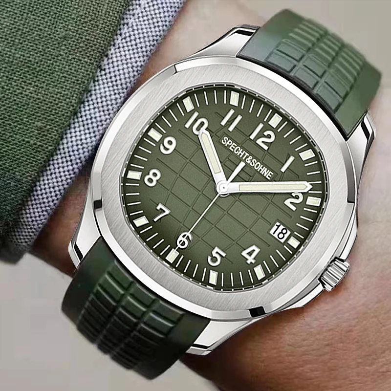 Specht&Sohne 2024 New Luxury Men Mechanical Wristwatch Miyota 8215 Stainless Steel Watch Green Rubber Sapphire Reloj Hombre