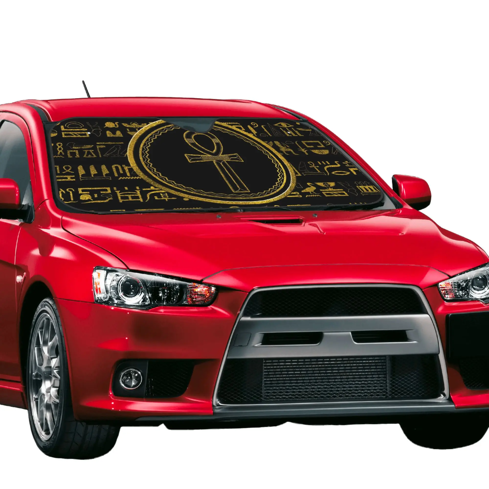 Gold Egyptian Ankh Cross Symbol Car Front Windshield Sun Visor UV Protection Car Sun Shade Aluminum Foil Car Sunshade