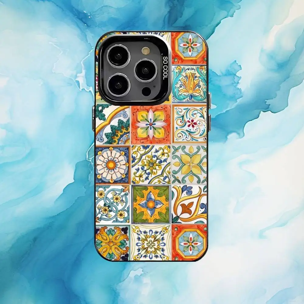 حافظة هاتف فسيفساء من بلاط البحر الأبيض المتوسط لهاتف iPhone17,16,15,14,13,12,11 Plus، Pro Max مطلية بالفضة باللون الأسود والداخل #5