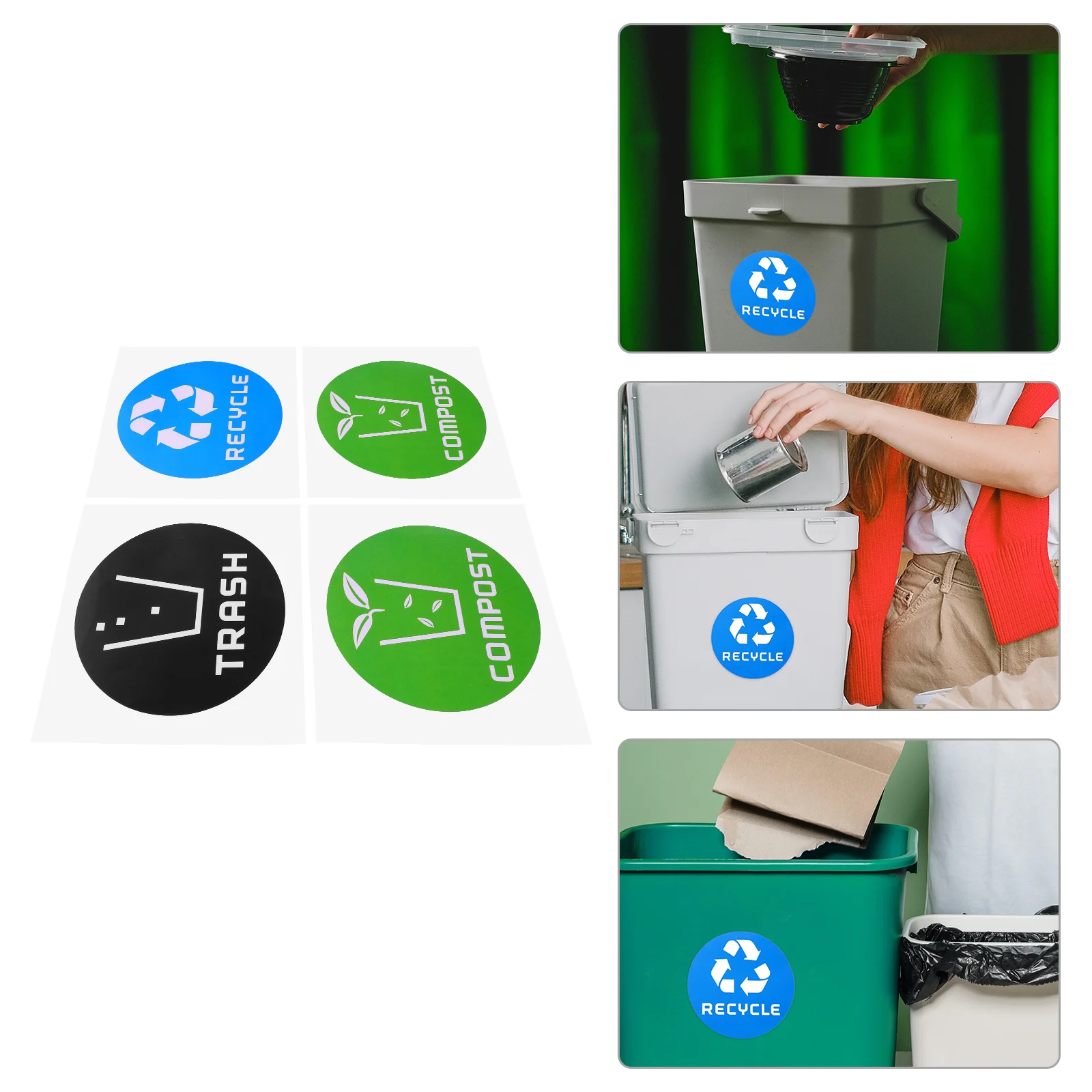 4 Pcs Self-adhesive Recycle Decal Garbage Can Recyclable Sign Stickers Black Trash for Car