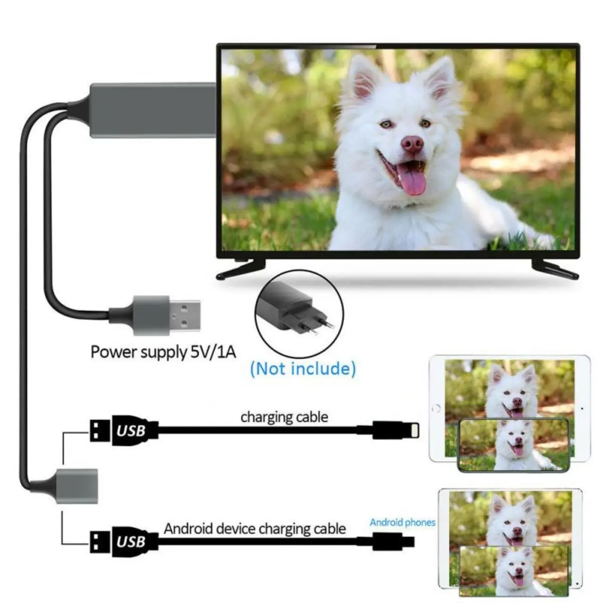 1M Phone To TV Cable HDMI To Cellphone Cable Plug Play 1080P HDMI Connector Usb To Hdmi Adapter