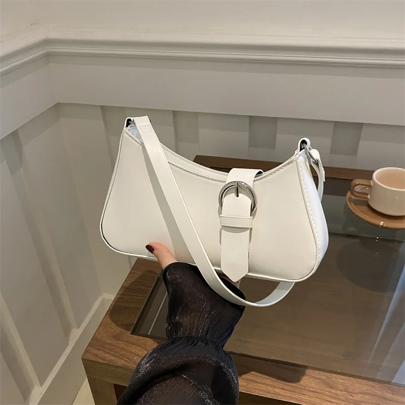 

Women's Minimalist Buckle Bag, Sleek Faux Leather Shoulder Purse, Elegant Crescent Underarm Bag for Everyday Use