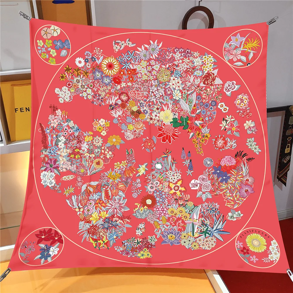 90Cm Japanese Retro Flower Pattern Autumn and Winter Fashion Versatile Decorative Shawl Large Square Scarf Headscarf Scarf Scarf