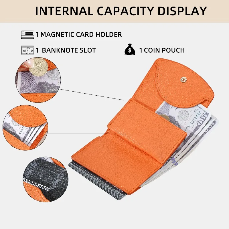 Baellery Women's Mini Multi-Functional Japanese Style Short Coin Purse Tri-Fold Hard Coin Wallet Compact Female Change Purse