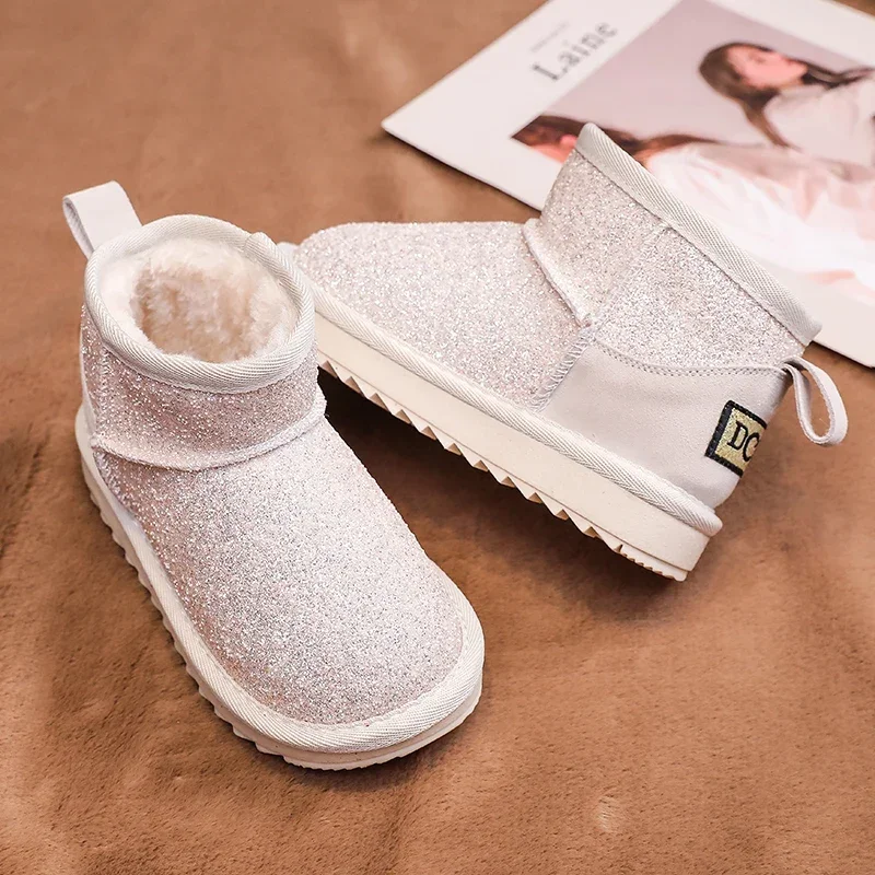 Bottes de neige pour bébés filles et garçons, chaussures d'extérieur pour enfants, rembourrées en coton, chaudes, épaisses, en peluche, coordonnantes, bottes de rinçage pour enfants, hiver