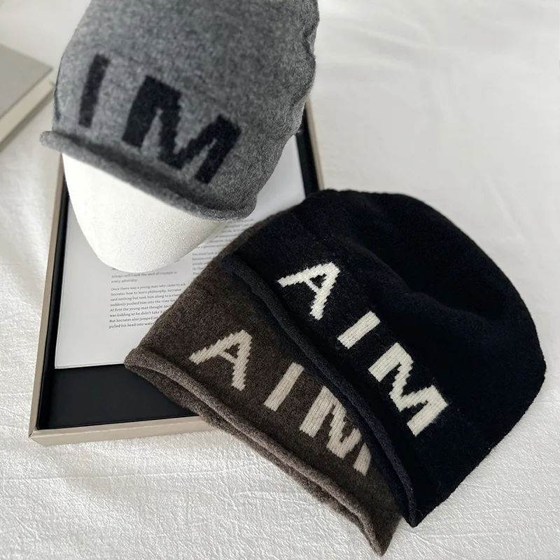 

Ins модная городская шапка с напуском с алфавитом, мужская корейская версия, шерстяные шапочки, женские и мужские осенне-зимние женские теплые вязаные шапки