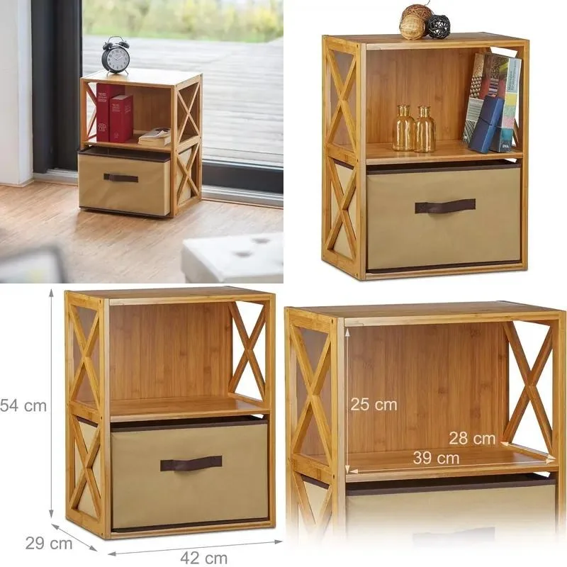 Wooden Double Hollow Multi Function Storage Rack with Cloth Drawers