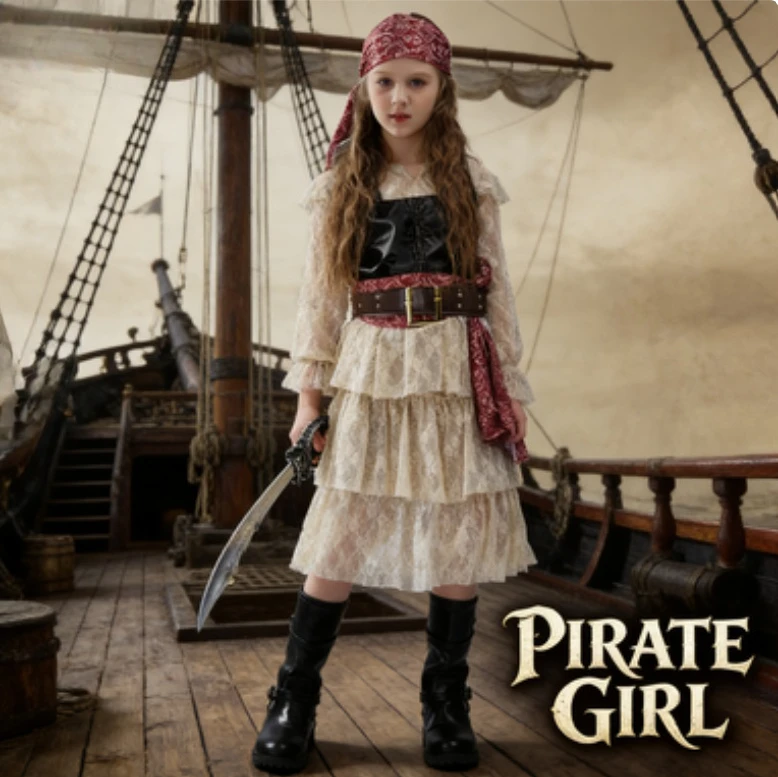 

Платье с рюшами в пиратском стиле для девочек, детский костюм для косплея, праздничный наряд, костюм для выступления на Хэллоуин