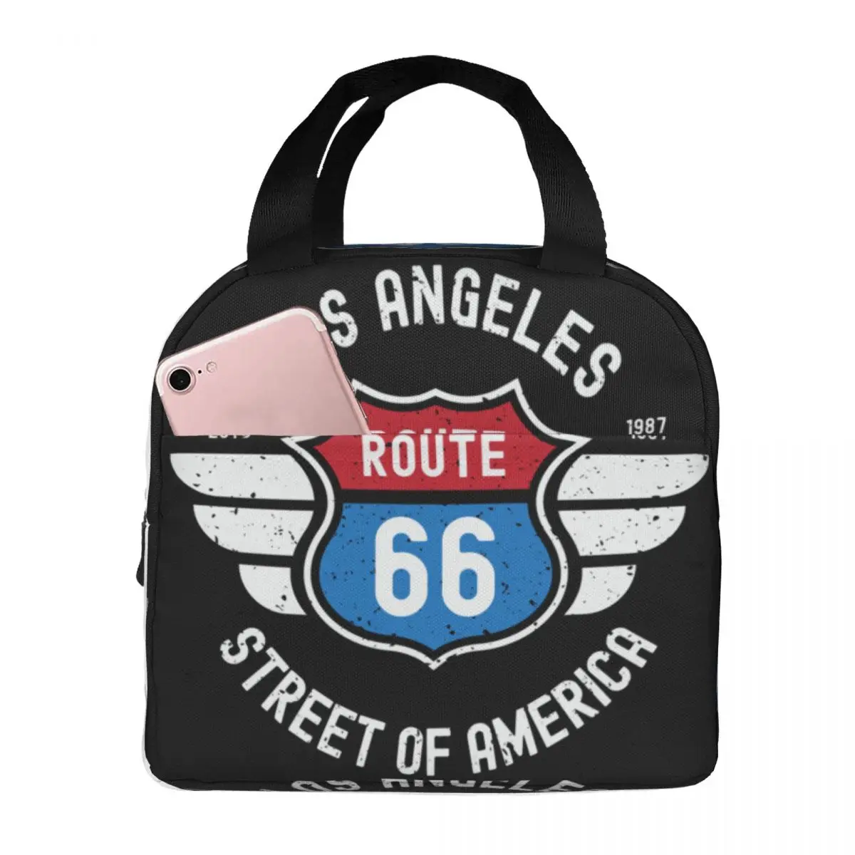 Route 66 Road Trip Vintage Adventure Portable Lunch Boxes Women Leakproof Cooler Thermal Food Insulated Lunch Bag School Office