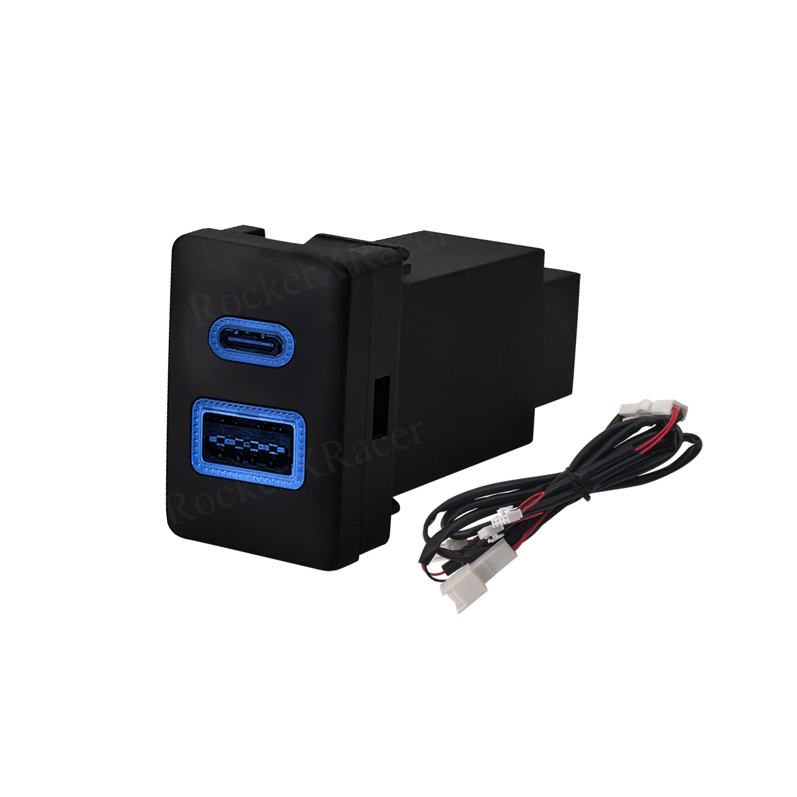 

12V Car Charger Adapter Dual USB Type C PD Blue LED Push Switch Outlet for Toyota LC 200 Hilux Prado Rav4 4Runner Kluger