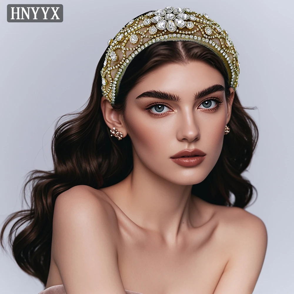 HNYYX Retro Baroque Rhinestone Hair Accessories Thickened Sponge Headband Women's Jewelry Headpieces Princess Hair Hoop A252