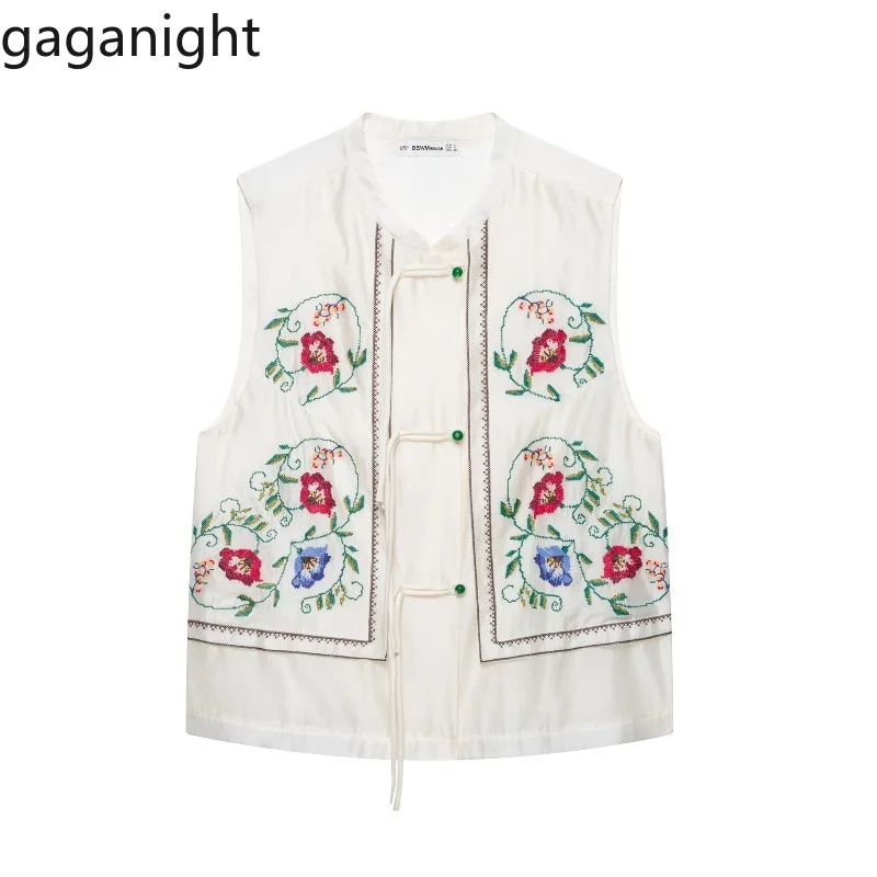 

Gaganight Women Vests Floral Embroidery Fashion Vintage Temperament Fashion Elegant Waistcoats Female Casual Loose Tops