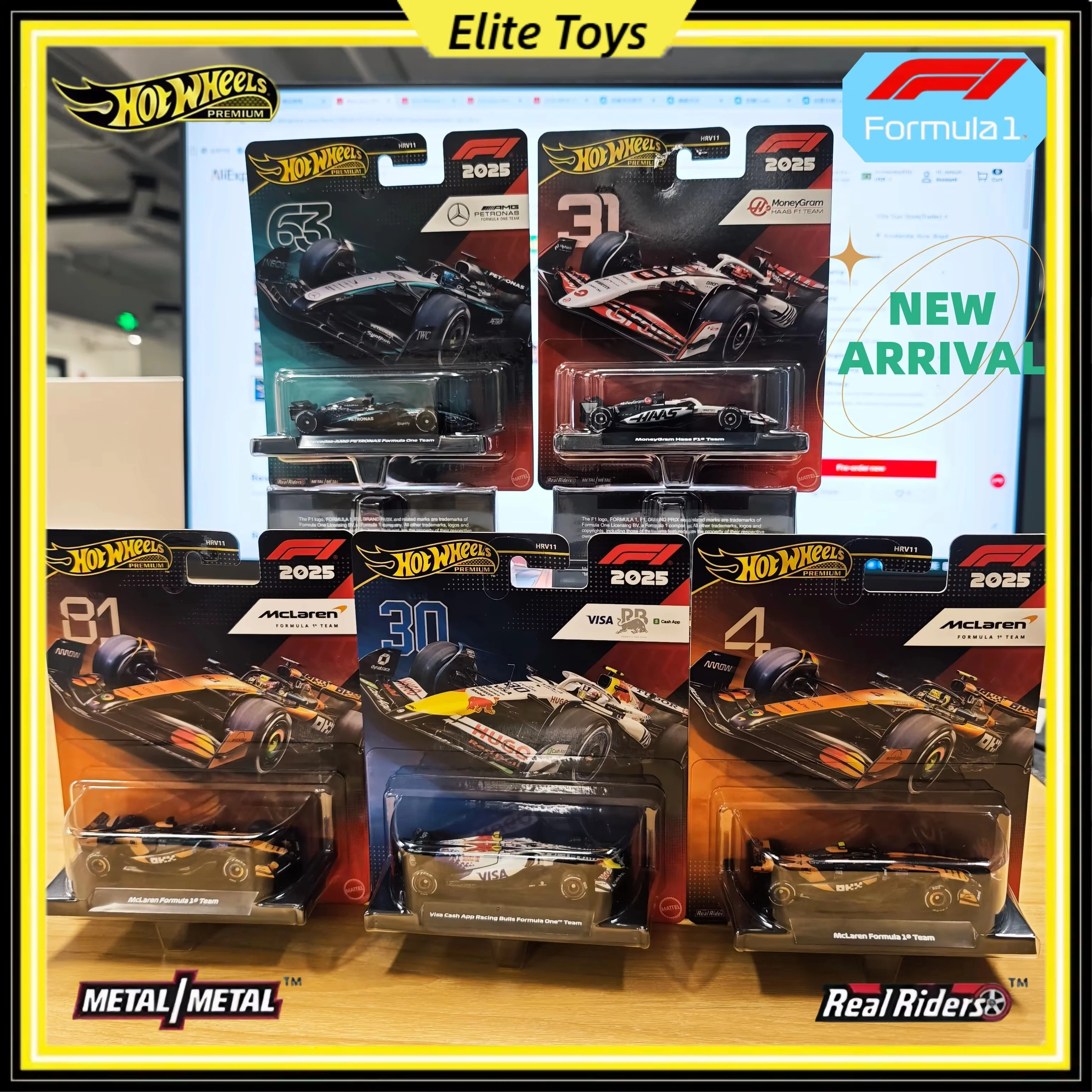 New Hot Wheels Premium 2025 F1 Racing Car Model Alloy 1:64 Diecast Model Red Bull McLaren Mercedes Team Collectible Vehicle Toy