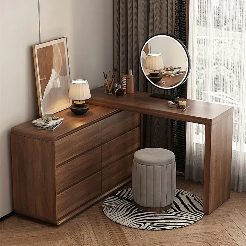 White Bedroom Dresser Cabinet Modern Nordic Wood Women Led Mirror Makeup Table Storage Drawer Penteadeiras Furniture