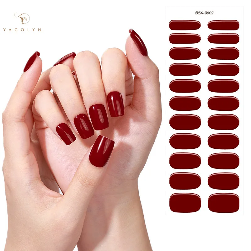 Gel de curado completo para uñas, adhesivo autoadhesivo de Color sólido, sin hornear, 20 puntas