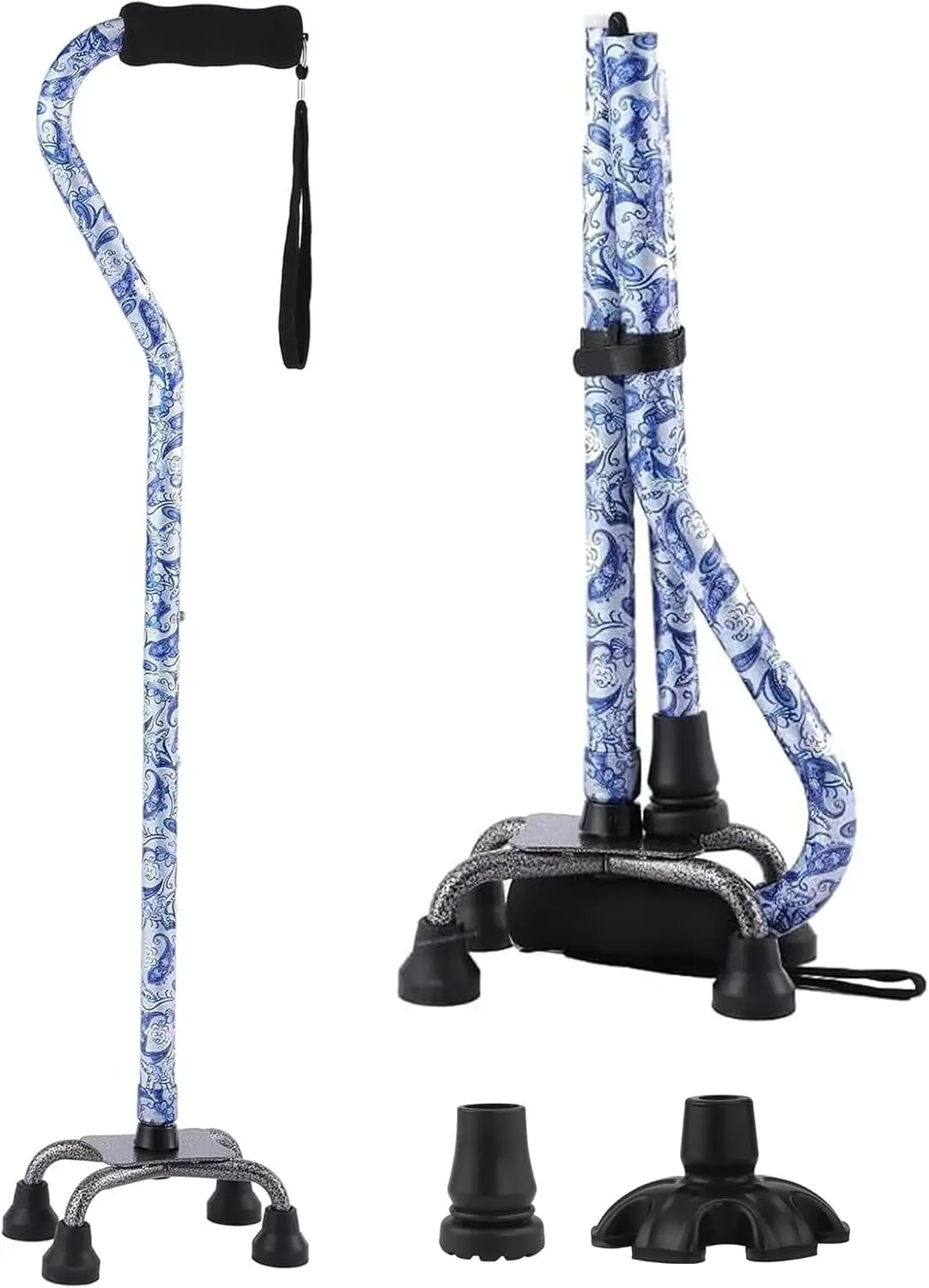 

Floral Quad Cane for Women, Adjustable with 3-in-1 Tips for Versatile Support, Stylish Mobility Aid