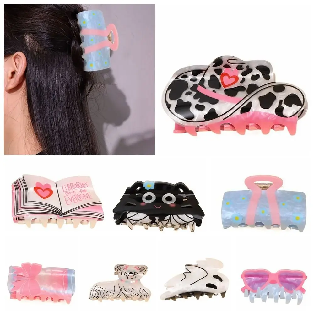 Sweet Acrylic Dog Hair Claw Bow Grab Clip Flower Hair Clip Sunglasses Ghost Animal Shark Clip Girls