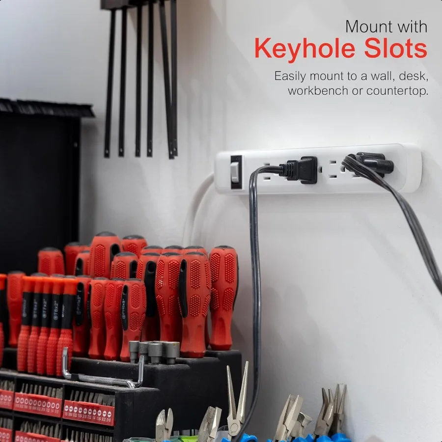 GE 6Outlet قطاع الطاقة 2 حزمة 1.5 قدم تمديد الحبل الثقيلة التوصيل مؤرض قطاع دارة متكاملة 3 الشق جدار جبل ETL L #4