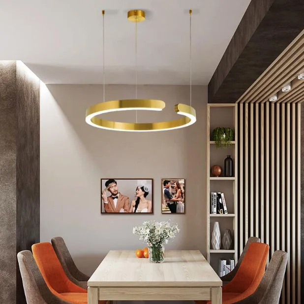 Chandelier stainless steel C-ring decoration design personality fashion bar table table simple modern dining room lamp