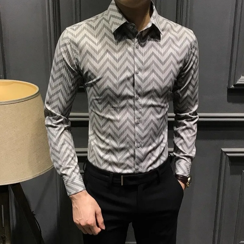 Business Printed Men's Shirt 2025 Autumn New Fashion Versatile Long Sleeve Button Splicing Versatile Cardigan