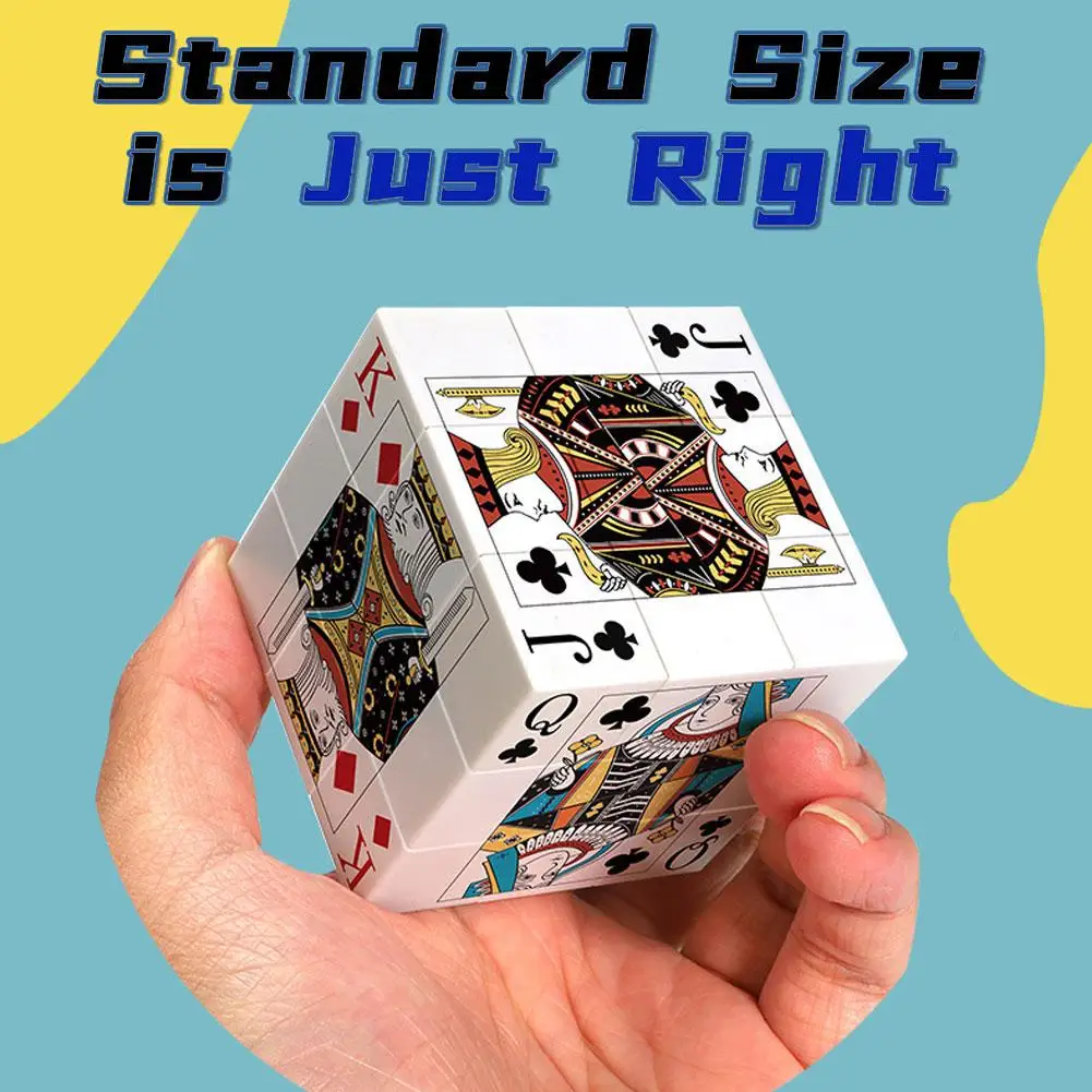 Creative Poker Pattern 3x3 Magic Cube, UV Printed Playing Card Design Speed Cube, Smooth Turning Brain Teaser Puzzle Toy