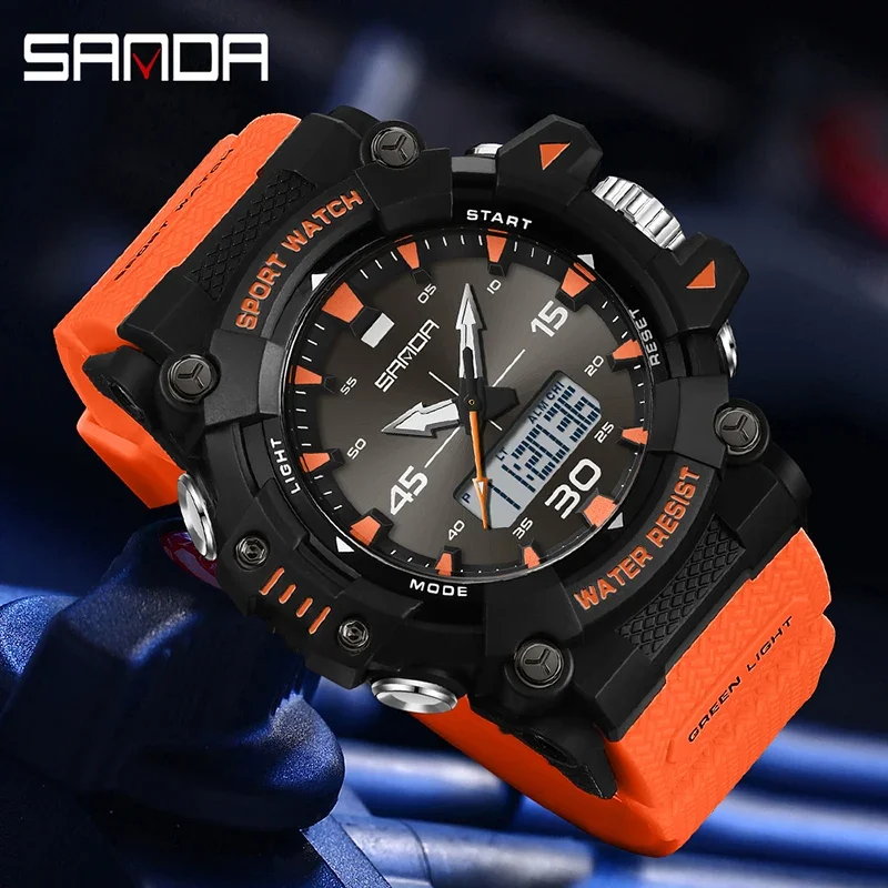 SANDA Nuovo G Style Sport all'aria aperta Orologi da uomo Multifunzionale Impermeabile LED Moda Uomo Orologi al quarzo elettronici Sveglia