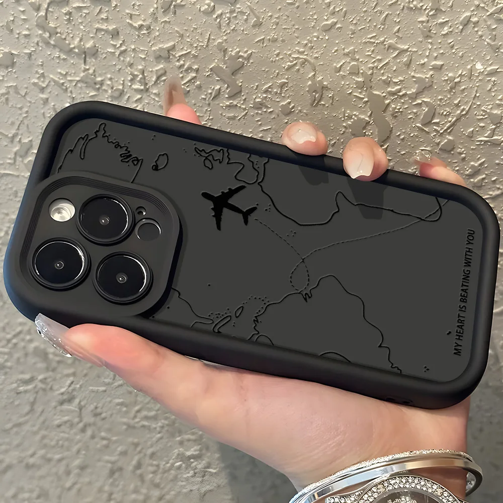 여행에서 영감을 받은 비행기 경로 전화 케이스 iPhone 11 13 Pro Max 16 15 14 12 XS X XR 7 8 Plus 충격 방지 실리콘 Funda 커버