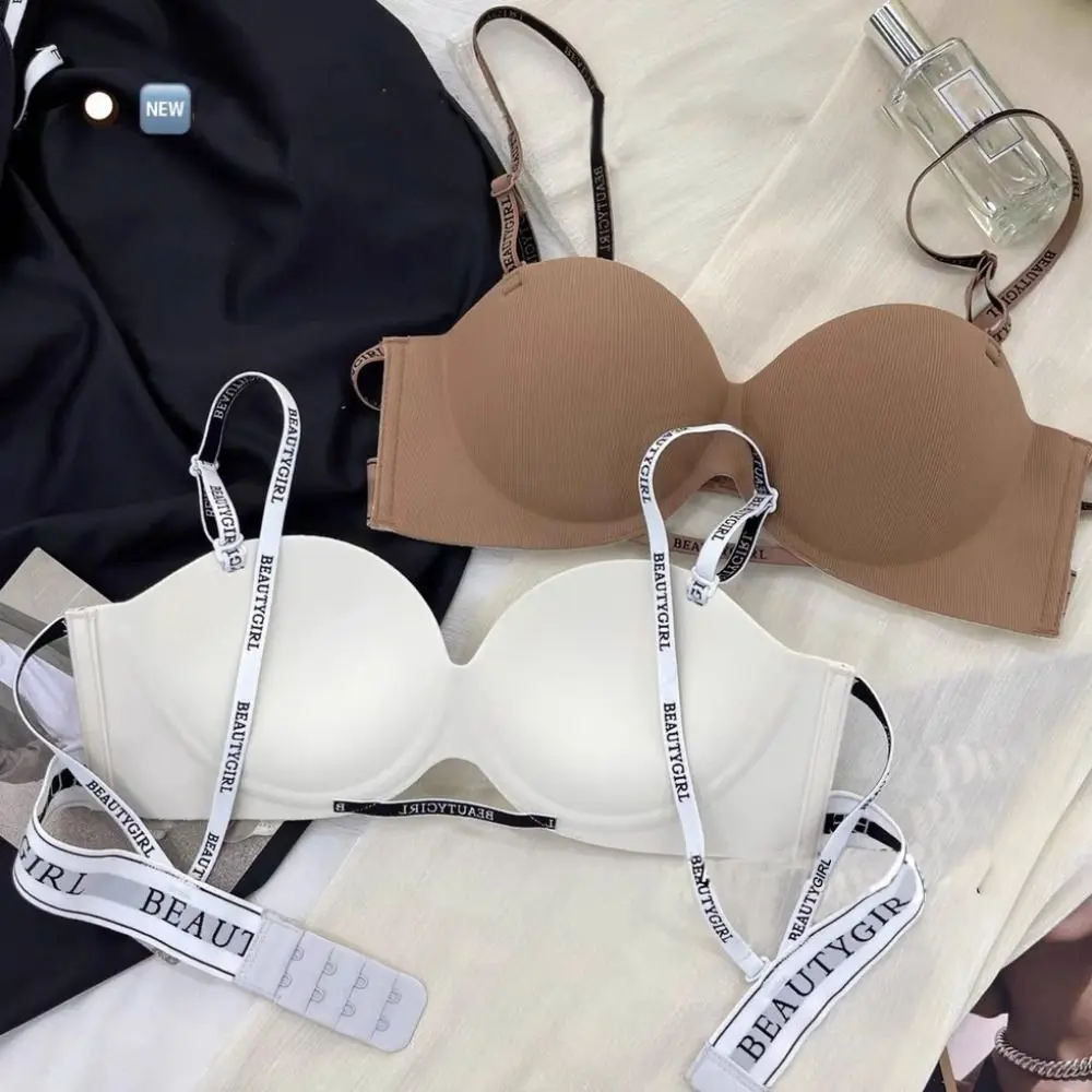 

Soft Shockproof Letter Deep V Bra Anti-sagging Lingerie Wireless Push Up Bra Adjustable Gathered Breasts Seamless Bras Running