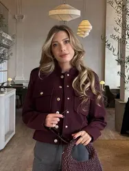 HH Female Street Fashion Jackets For 2024 Autumn Fashion Long Sleeves Lapel Single Breasted Solid With Pockets Causal Coats