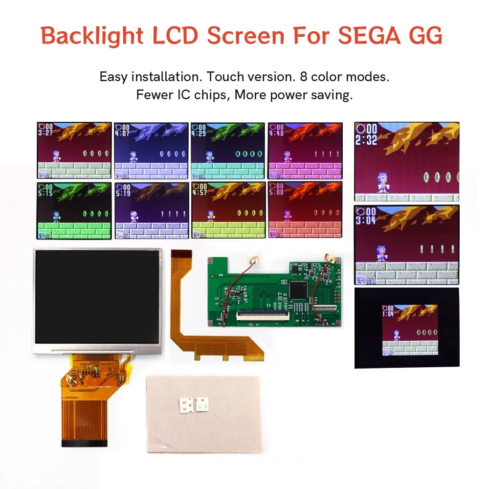 

Комплект ЖК-экрана с высокой яркостью подсветки и сенсорным управлением, предварительно вырезанный корпус для SEGA Game Gear