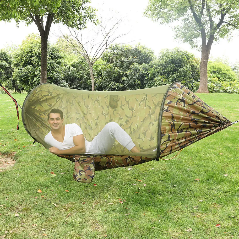 New Double Anti-rollover Hammock Portable Outdoor Camping Hammock With Mosquito Net High Strength Child Safety Fabric Hammock