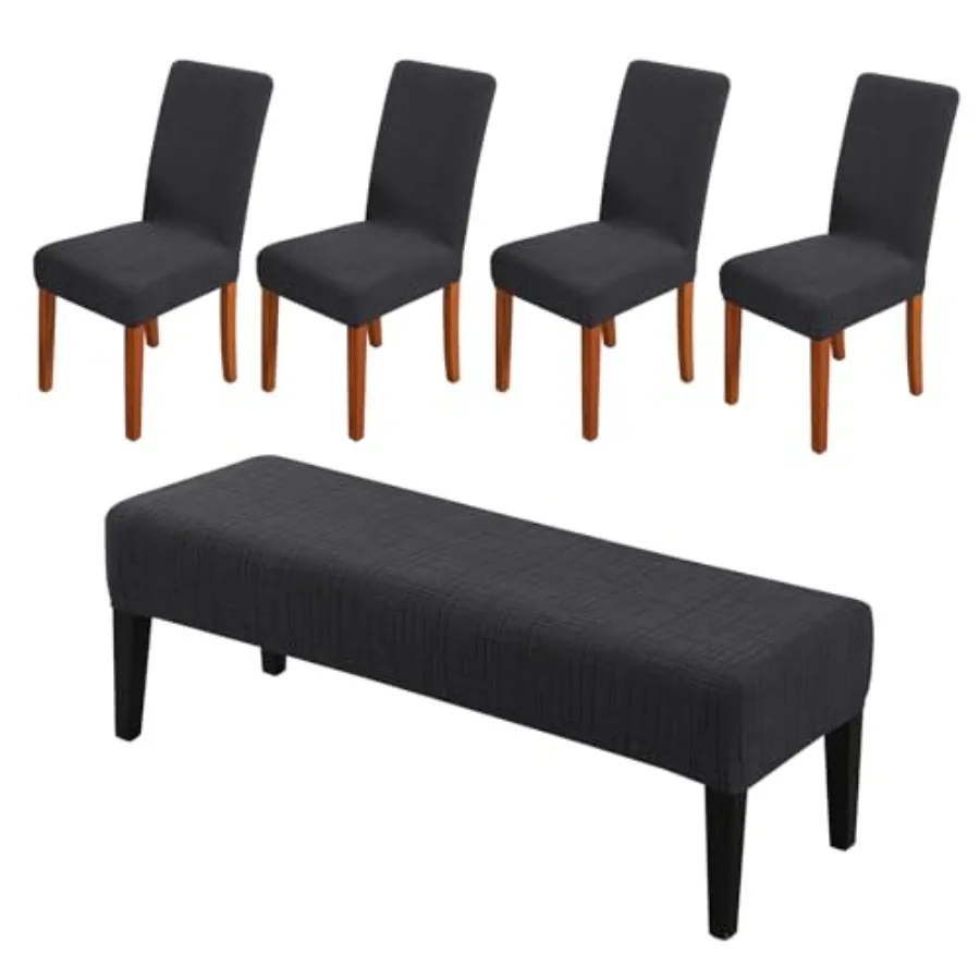 

Chair Cover Dining Chair Covers Set of 5 with Bench Chair Cover Parsons Chair Slipcover Jacquard Bench Slipcover Removable Kitc