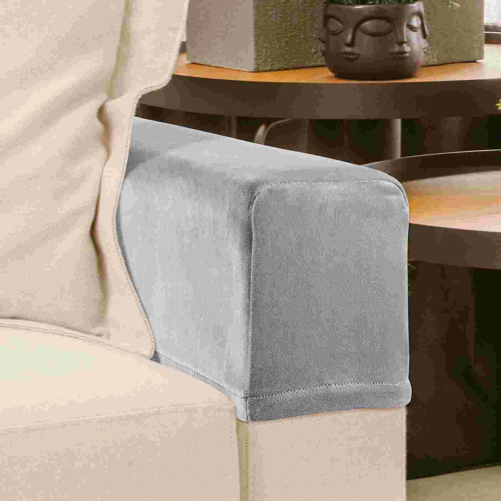 2 Pcs Velvet Chair Covers Sofa Arm Slipcovers Armrest for Square Elastic Towel Stretch