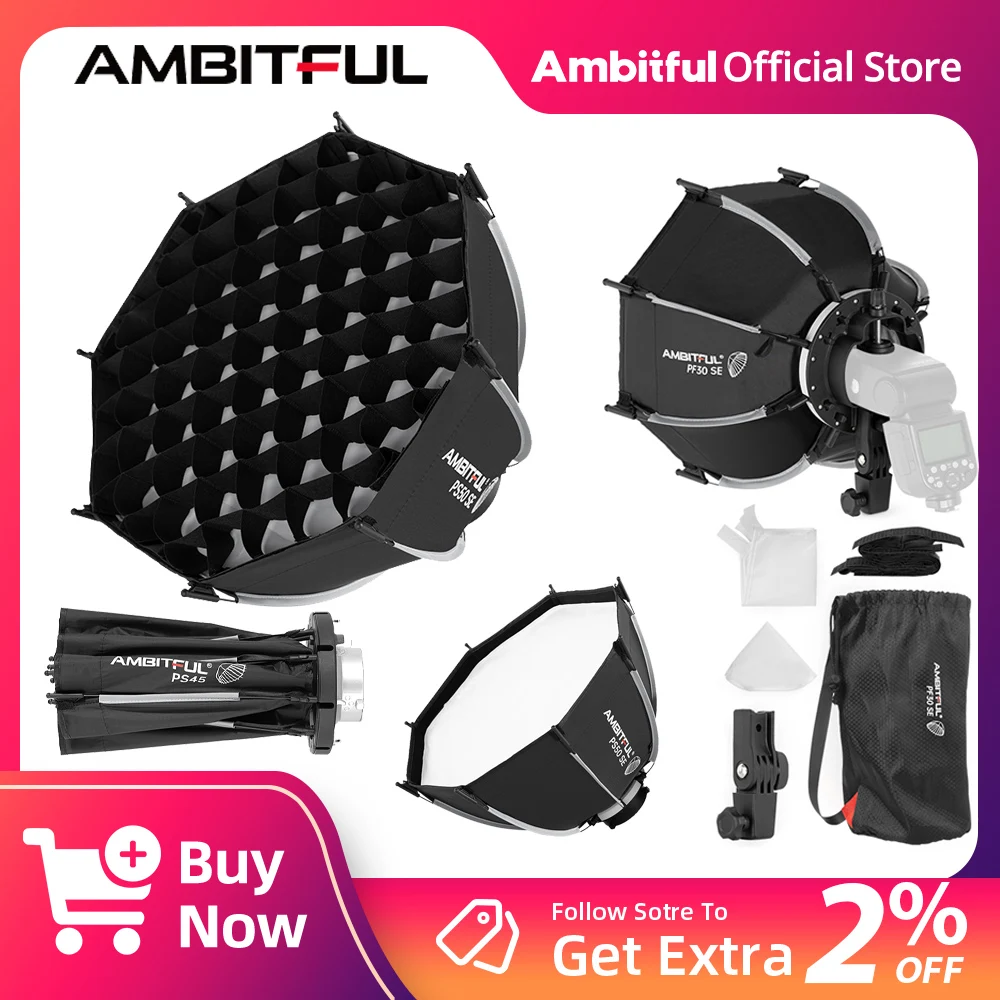 

Ambitful Mini Quickly Release Softbox PS45 PS30/50SE PF30/40SE Bowens Mount Octagon Softbox+Honeycomb Grid Outdoor ontop Softbox
